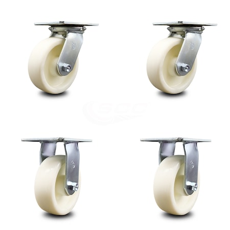 Service Caster 6 Inch Nylon Caster Set with Roller Bearings 2 Swivel 2 Rigid SCC-35S620-NYR-2-R-2